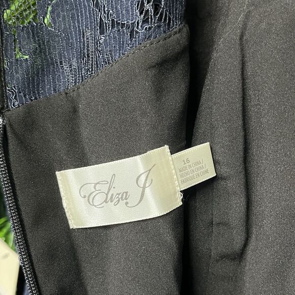 ELIZA J Dress Women 16 Blue High Neck Floral Eye Lash Lace Cocktail NWT 2289 - Picture 4 of 8